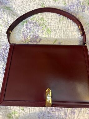 1970s Launer London handbag burgundy box leather